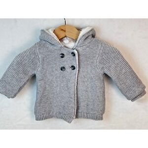 Carters Teddy Bear Sweater Cardigan Hood Grey 9 Month Faux Fur Sherpa Lined Warm